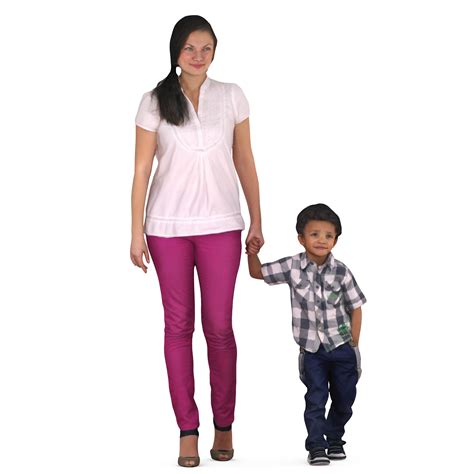 Mom and son are walking hand in pocket - scanned 3d model - Renderbot
