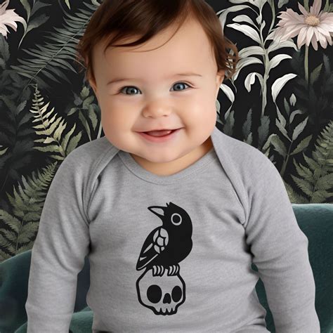 Nevermore Raven on Skull Bodysuit, Crow, Spooky Baby Clothes, Spooky