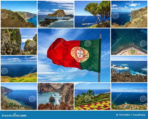 Madeira Island Landscapes Collage, Portugal Stock Image - Image of ...