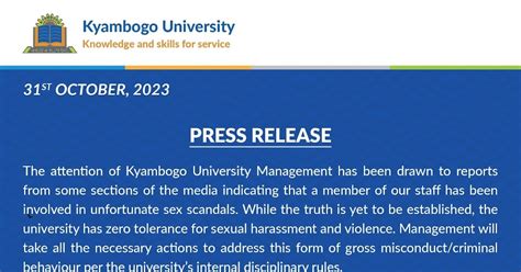 KYAMBOGO UNIVERSITY RESPONDS TO SEX AND MARKS FOR SALE SCANDALS
