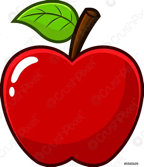 Dibujos animados manzana roja fruta con una hoja - vector de stock