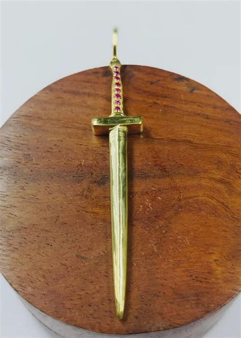 solid gold sword ruby pendant sword necklace gold sword jewelry