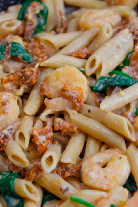 Penne Pasta with Cheesy Shrimp and Spinach - Happy Homeschool Nest