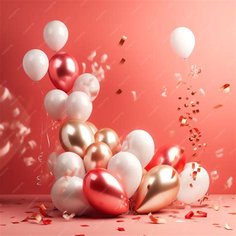 Premium AI Image | A red and gold background with balloons and confetti.