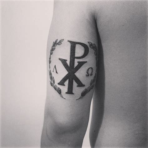 Massive Chi Rho special religious symbol in Laurel wreath tattoo on ...