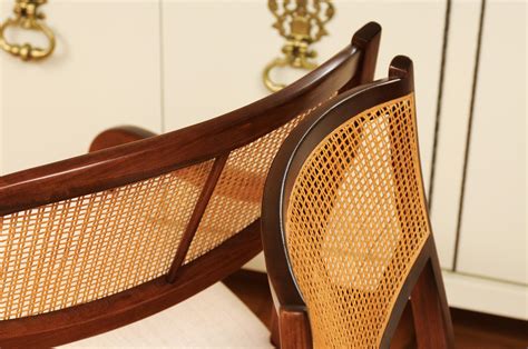 Breathtaking Set of 14 Walnut Cane Dining Chairs by Barney Flagg, circa