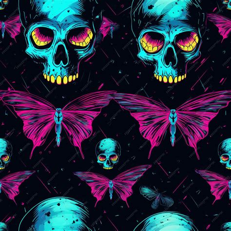 Premium AI Image | Seamless background pattern of skull and butterfly