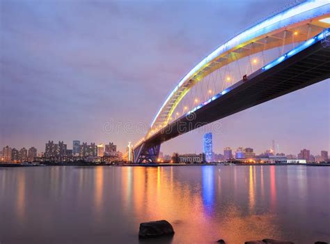 Shanghai Lupu Bridge Nightfall Stock Photos - Free & Royalty-Free Stock ...