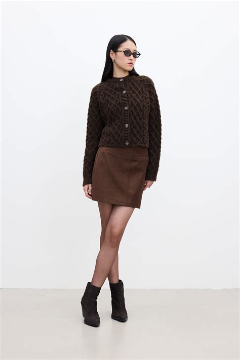 FAUX LEATHER MINI SKIRT BROWN