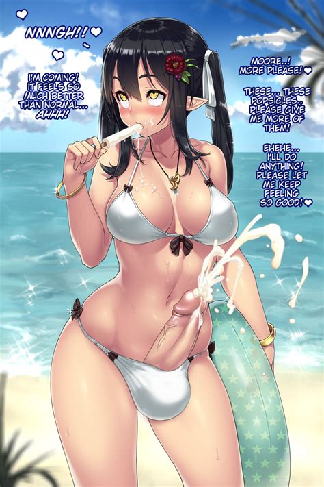 Rule 34 - 1futa balls beach breasts caption clothed clothing cum cum