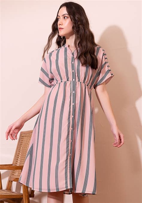 Buy Women Light Pink Striped Shirt Dress - Date Night Dress Online ...