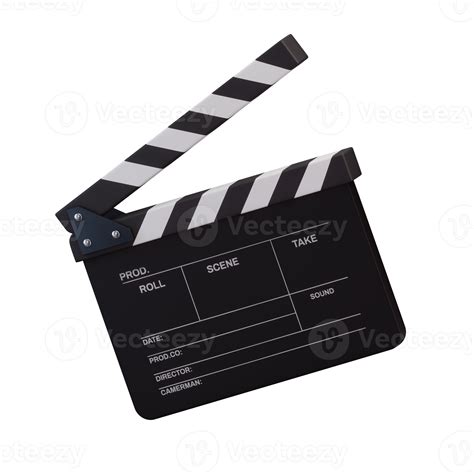 Realistic open movie clapper open isolated on transparent background