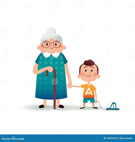 Tenersi Per Mano Del Nipote E Della Nonna Ragazzino Con Un