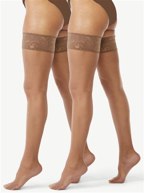 Joyspun Women's Sheer Lace Top Thigh Highs 2-Pack Lightweight 20 Denier