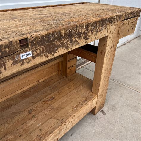 Wood Work Table with Vise and Single Drawer – Antiquities Warehouse