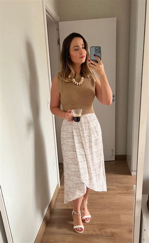 Looks Com Saia De Tricot Midi - Saia midi com tricot | Estilo romantico feminino, Looks sociais ...
