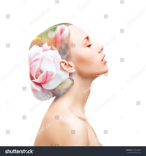 Double Exposure Made Young Nude Beautiful Stock Photo 618422894