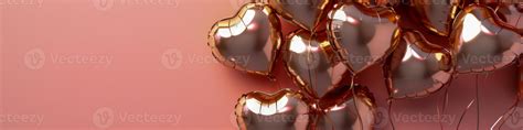 AI generated A cluster of rose gold heart-shaped balloons floating