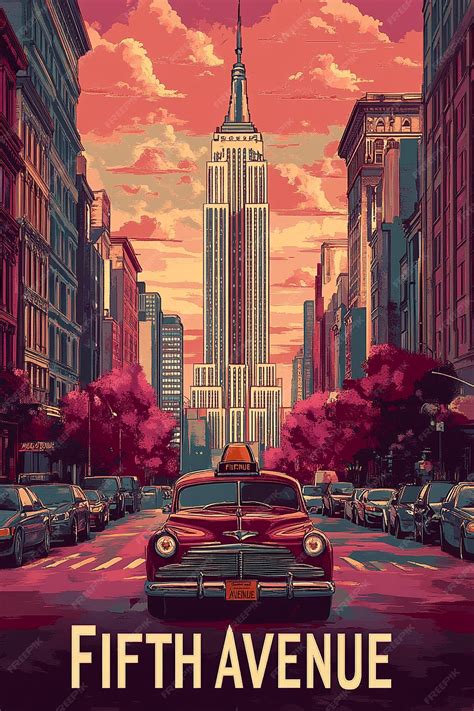Premium Photo | Fifth Avenue New York city Vintage Poster