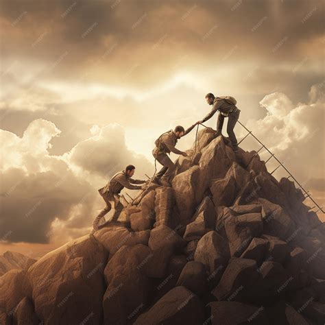Premium Photo | Men helping each others to reach their goal