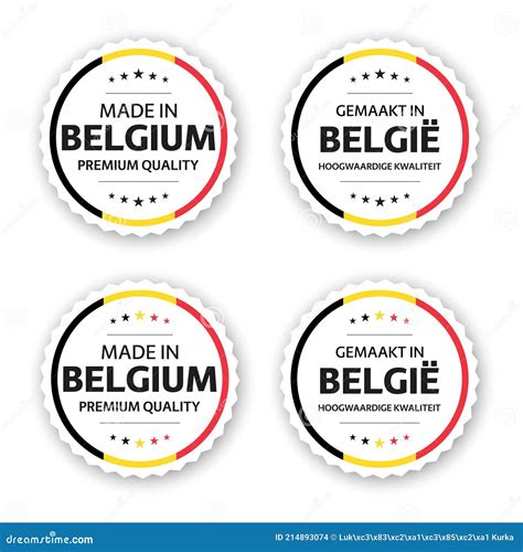 Set of Four Belgian Labels. Made in Belgium in Dutch Gemaakt in BelgiÃ