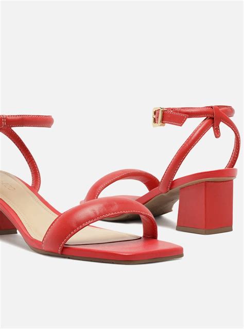 Sandalia Salto Baixo Vermelha - Sandália Vermelha Couro Salto Baixo Tira Bold | ZZ MALL