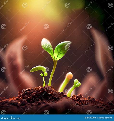Sprouts Growing In The Ground Clipart In Cartoon Style. Plants Or