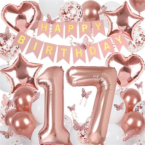 Amazon.com: Rose Gold 17th Birthday Decorations for Girl, 17 Year Old