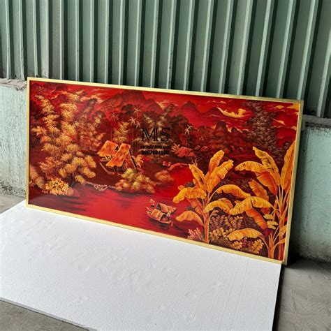 Tranh sơn mài làng quê xưa | Tranh dát vàng | Tranh làng quê | Nội Thất