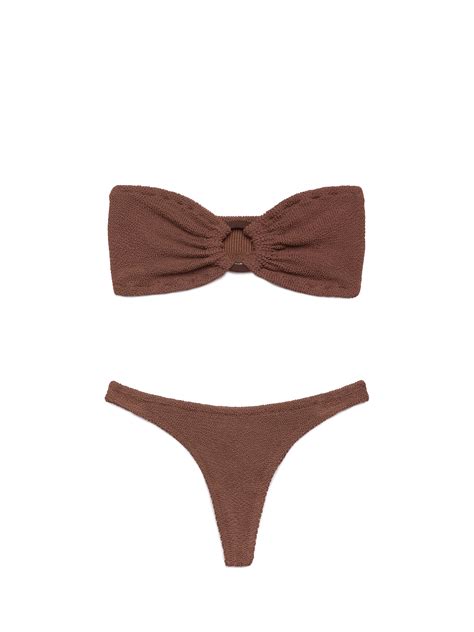 Bikini Yulia Naomi in crinkle marrone con top a fascia e slip sgambati