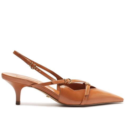 Scarpin Caramelo Salto Médio - Scarpin Arezzo Caramelo Salto Médio Slingback Amélia - Meia Sola