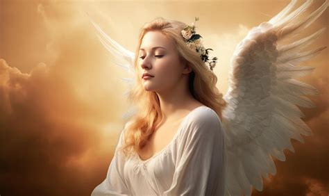 Qual O Feminino De Anjo - Um sereno anjo feminino abrindo suas asas no céu criando usando ...