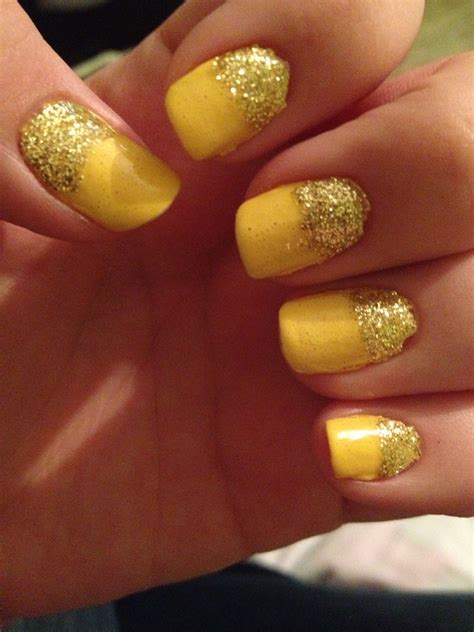 Cute yellow nails with gold glitter :) | Gold nails, Yellow nails, Nails