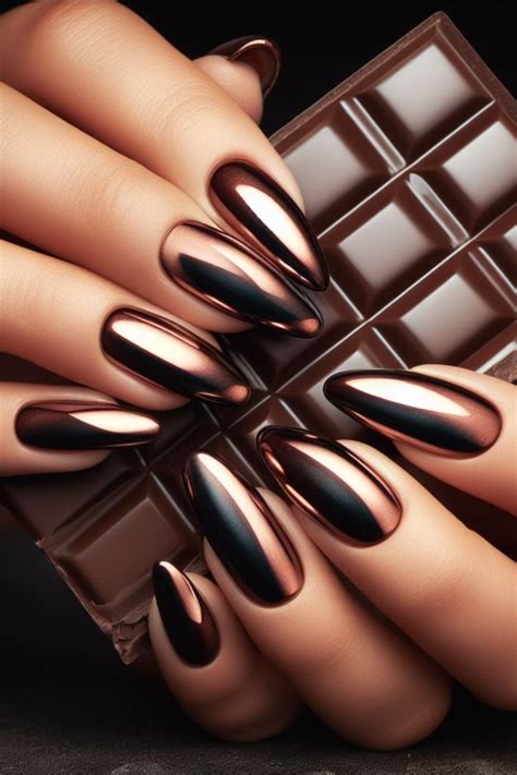 chocolate chrome nails | Gel nails, Sns nails colors, Black chrome nails