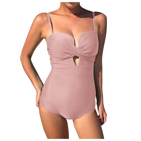 Solid Strap Swimsuit Sexy Bikini Swimwear Bathing V Neck Piece Swimsuit