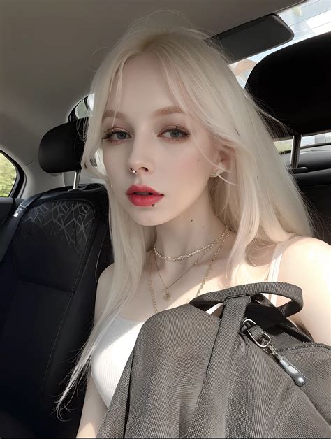 A woman with long blonde hair sitting in a car - SeaArt AI