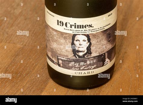 Bottle of 19 Crimes Australian wine (nineteen crimes), white wine ...