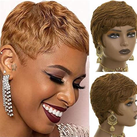 Amazon.com : Pink Pixie Cut Wig Short Wigs for Black Women Short Wavy ...