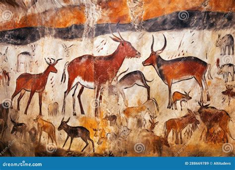 Close-up of a Colorful Cave Painting Depicting Animals Stock Image ...