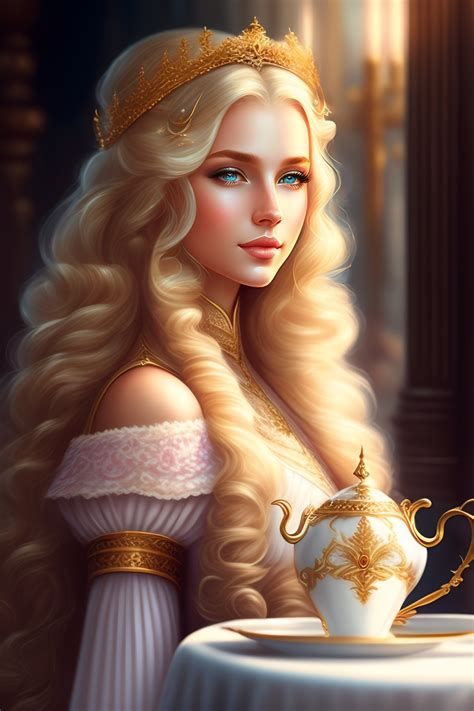 Lexica - A young princess, long blonde hair, royal, at a tea party