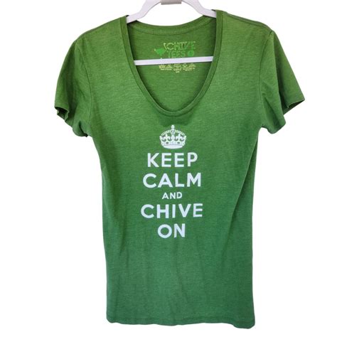 Chive Tees Women's V-Neck Keep Calm and Chive On Green T-Shirt Women's