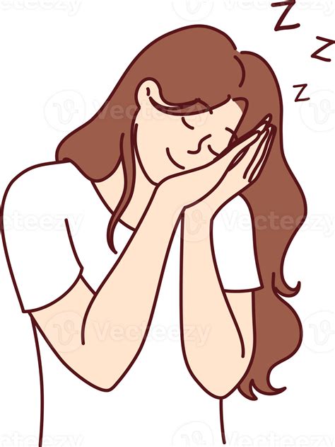 Woman sleeping standing and smiling resting head in hands, needing rest