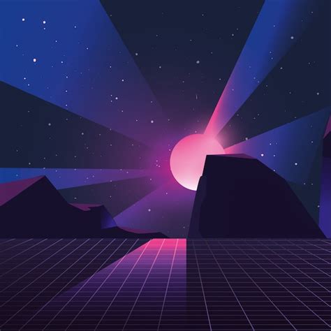 premium vector neon landscape retro