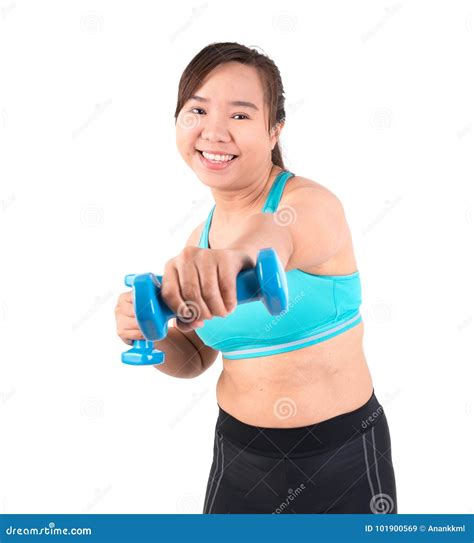 Asian Chubby Woman Exercise Stock Image - Image of female, weights