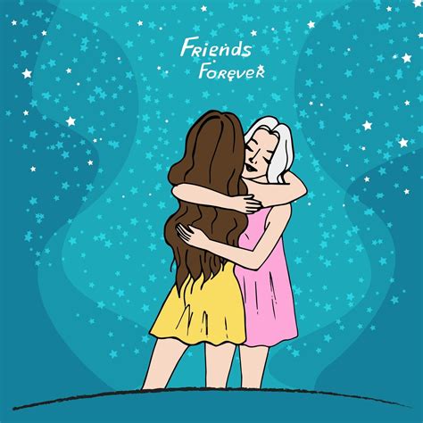 Blonde and brunette hugging, happy to see you, Rear view, Hand gestures