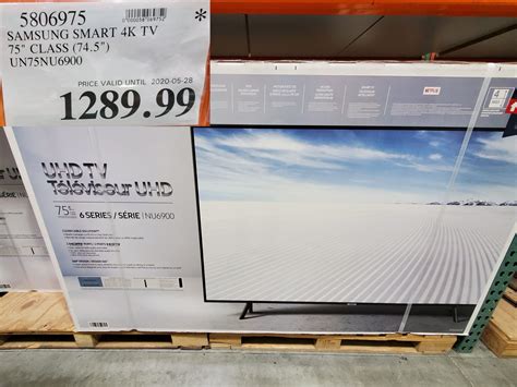 5806975 SAMSUNG SMART 4K TV 75 CLASS 74 5 UN75NU6900 EXPIRES ON 2020 05 28 1289 99 - Costco East