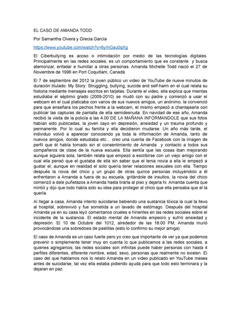 EL CASO DE Amanda TODD - EL CASO DE AMANDA TODD Por Samantha Olvera y