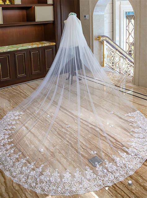 In Stock:Ship in 48 Hours White Tulle Lace Long Brides Veils