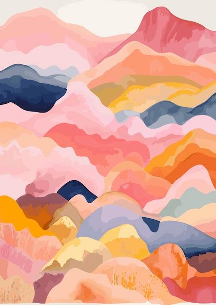 Premium Vector | Watercolor landscape abstract mountains and field flowers