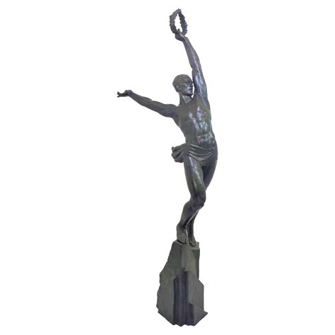 Olympic Salute, Art Deco Bronze Male Nude Athlete by A. David, 1925 at